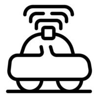 Line icon of a futuristic car driving autonomously using wireless signals vector