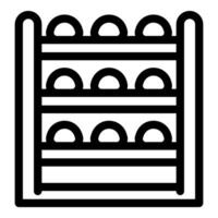 Wine cellar holding bottles of wine organized on a rack vector