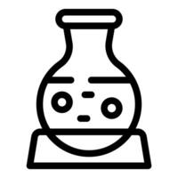 Laboratory glassware icon with round bottom flask on stand filled with liquid for scientific experiment vector