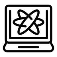 Laptop displaying atom icon for nuclear physics research vector