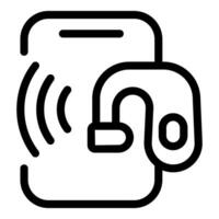 Wireless earphone connecting to smartphone via bluetooth icon vector