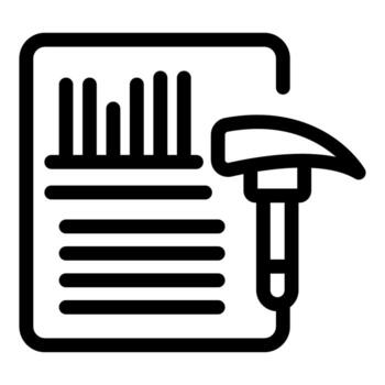 Data mining concept with hammer hitting paper with graph on it vector