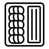 Lunchbox icon depicting a row of sausage links next to a pack of mustard for a tasty meal vector