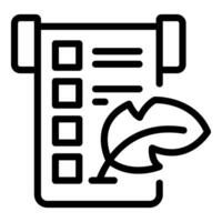 Feather pen writing on ancient paper scroll with checkboxes for agreement vector