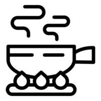 Saucepan on burning stove with boiling water inside for cooking soup vector