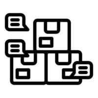 Warehouse management system organizing parcels with speech bubbles indicating communication vector