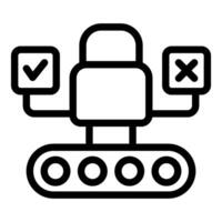 Conveyor belt system checking approving or rejecting with security padlock icon vector