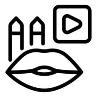 Mouth speaking different languages with play button representing audio content vector