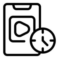 Mobile phone showing player with clock icon displaying watching time vector