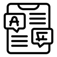 Online translator application translating document from foreign language vector
