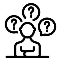 Line icon of a person with many questions, trying to make a decision vector