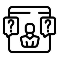 Businessman having doubts while working online using laptop icon vector