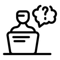 Businessman thinking about question mark while working on laptop vector