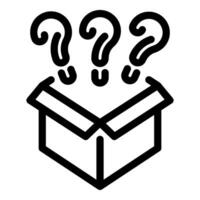 Open box with question marks appearing from within vector