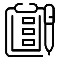 Clipboard with pen icon, checklist symbol, survey form with checkboxes and pen for making notes vector