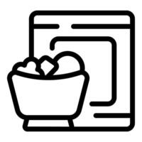 Bowl full of ingredients standing near cookbook for cooking vector