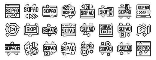 Skip ad icons set. Set of icons showing different ways someone can skip an online advertisement vector