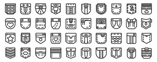 Patch pocket icons set. Fashion designers creating different pocket styles for clothing vector