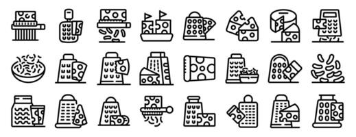 Grated cheese icons set. Cheese grater set for grating different cheeses vector