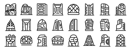 futuristic metropolis architecture icons set. Architects designing modern buildings using innovative sustainable architecture, futuristic skyscrapers icons set vector