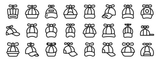 Cap propeller icons set. Set of different helicopter hat icons showing different styles and perspectives vector