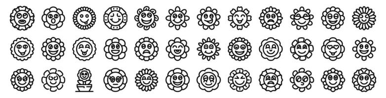Chamomile smile icons set. Set of sunflower character showing different emotions and wearing sunglasses vector