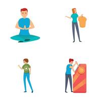Hobby icons set cartoon . Man and woman busy with different things vector
