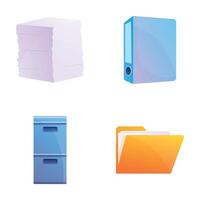 Office paperwork icons set cartoon . Paperwork and archival data storage vector