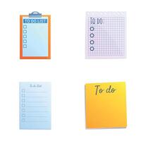Planner icons set cartoon . Various paper to do list vector