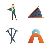 Blacksmithing icons set cartoon . Blacksmith man while working vector