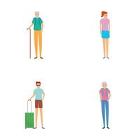 Traveler icons set cartoon . Traveling people of different age vector