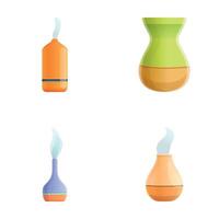Aromatherapy icons set cartoon . Relaxation meditation and spa accessory vector