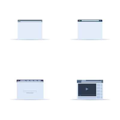 Internet search icons set cartoon . Search engine web browser window
