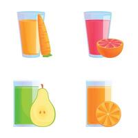 Natural juice icons set cartoon . Fresh fruit and vegetable juice vector