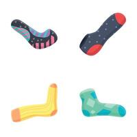 Kids sock icons set cartoon . Sock of various color and pattern vector