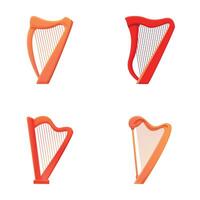 Classical harp icons set cartoon . Historical stringed musical instrument vector
