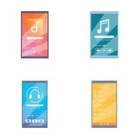Media player icons set cartoon . Music player app on mobile phone vector