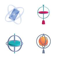 Mechanical gyroscope icons set cartoon . Gyroscope with rotating disc vector