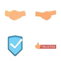 Trusted icons set cartoon . Shield image and handshake vector