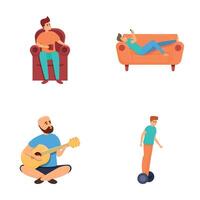 Hobby concept icons set cartoon . People during various activity vector