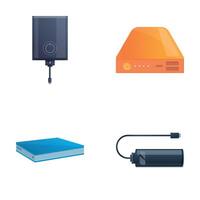 Power bank icons set cartoon . Powerbank of different shape and color vector