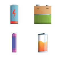 Metal battery icons set cartoon . Battery and accumulator of various size vector