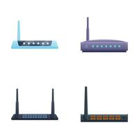 Various router icons set cartoon . Wireless wi fi router vector