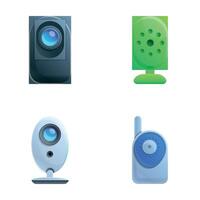 nanny icons set cartoon . Radio baby monitor vector
