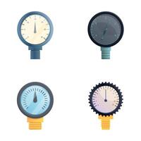 Air gauge icons set cartoon . Different type of manometer vector