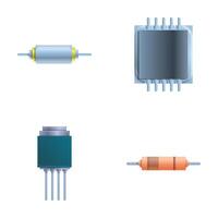 Resistor icons set cartoon . Various resistor and transistor vector