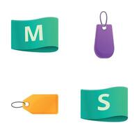 Size label icons set cartoon . Various size label for cloth vector