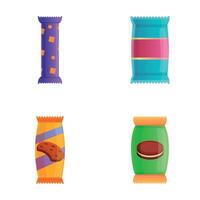 Packaged cookie icons set cartoon . Various cookie in colorful package vector