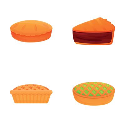 Various pie icons set cartoon . Delicious homemade pie whole and slice