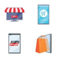E commerce icons set cartoon . Shopping online on website or mobile app vector